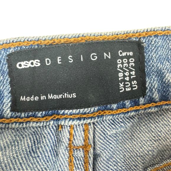 ASOS Design Curve Light Wash High Rise Distressed Knee Straight Leg Jeans Sz 14 - Picture 4 of 6